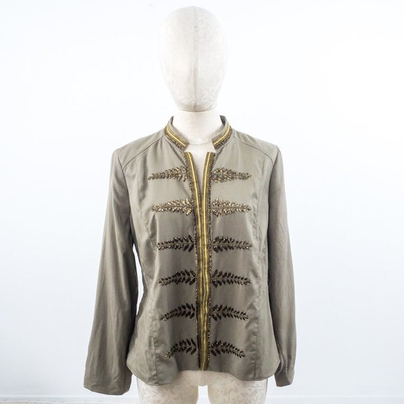 Chicos S Embellished Band Jacket Green Gold - Picture 10 of 10